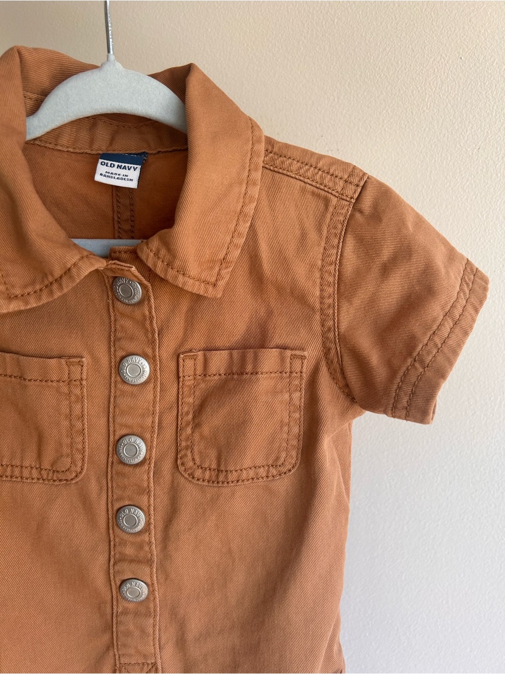 Old Navy Khaki Short-Sleeve Button Front Romper